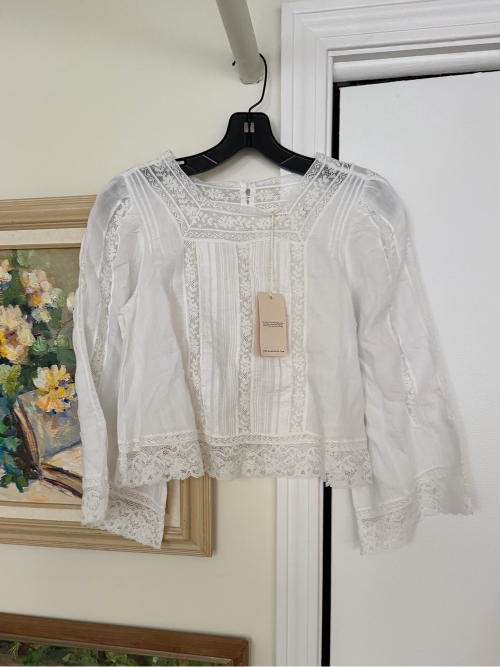 Doen Salt Lace-Trimmed Pintuck Peasant Blouse - Picture 5 of 8